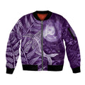 New Zealand Matariki Sleeve Zip Bomber Jacket Maori Koru With Humpback Whale Purple LT05