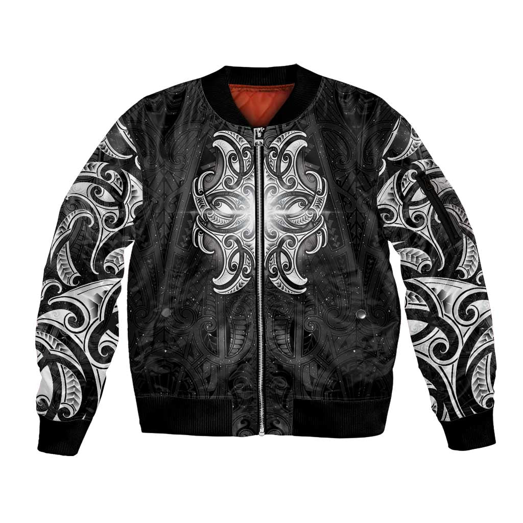 New Zealand Matariki Sleeve Zip Bomber Jacket Maori Moko Black Galaxy LT05