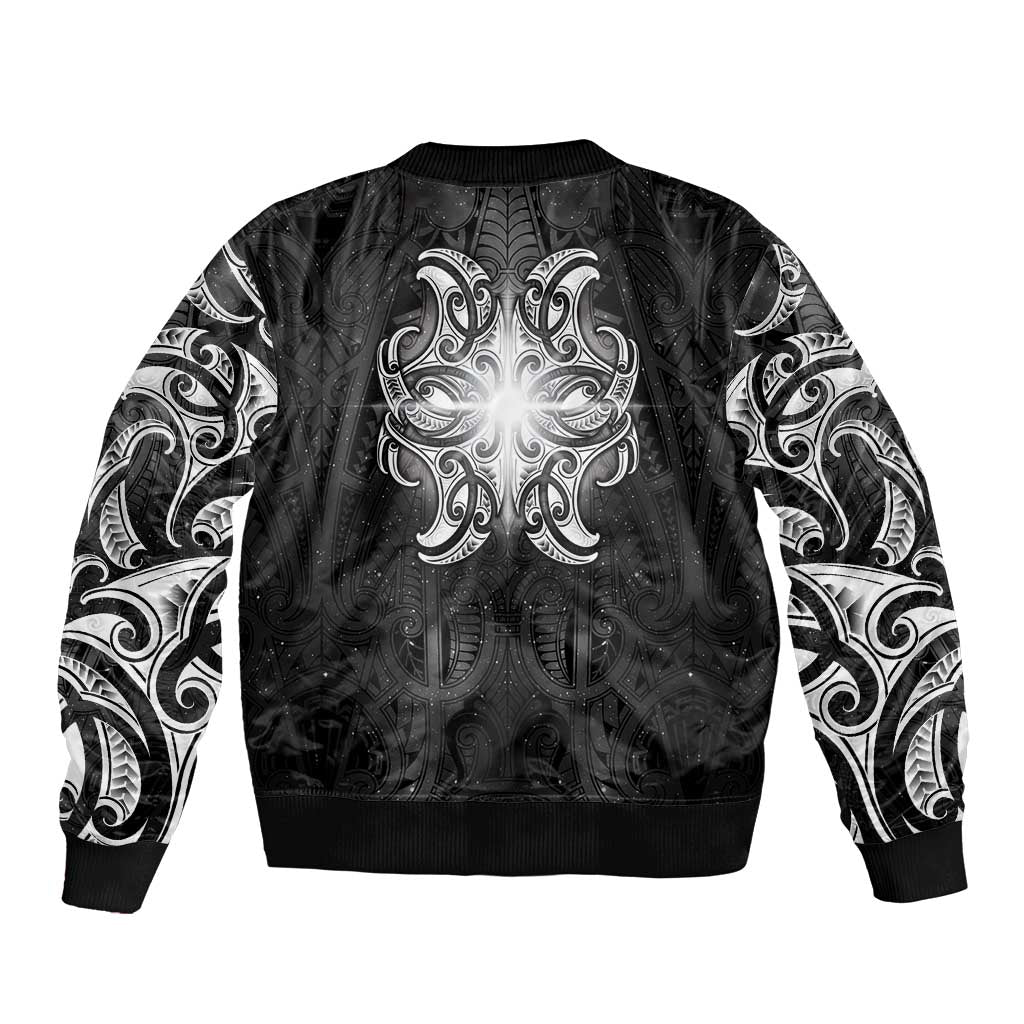 New Zealand Matariki Sleeve Zip Bomber Jacket Maori Moko Black Galaxy LT05
