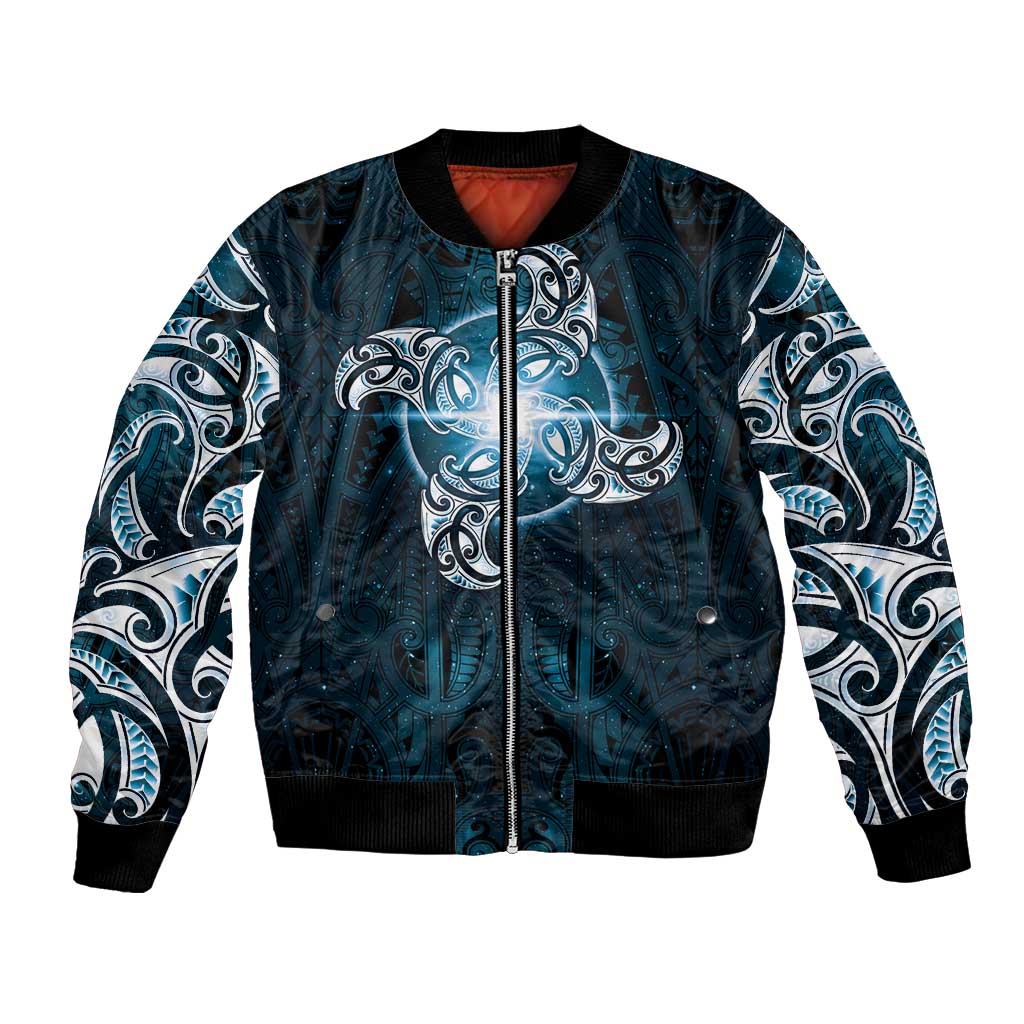 New Zealand Matariki Waita Bomber Jacket Maori Moko Dark Blue Galaxy LT05