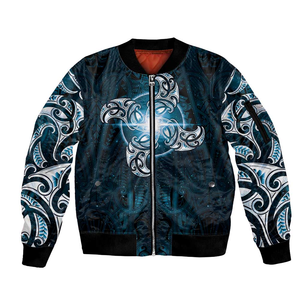 New Zealand Matariki Waita Sleeve Zip Bomber Jacket Maori Moko Dark Blue Galaxy LT05