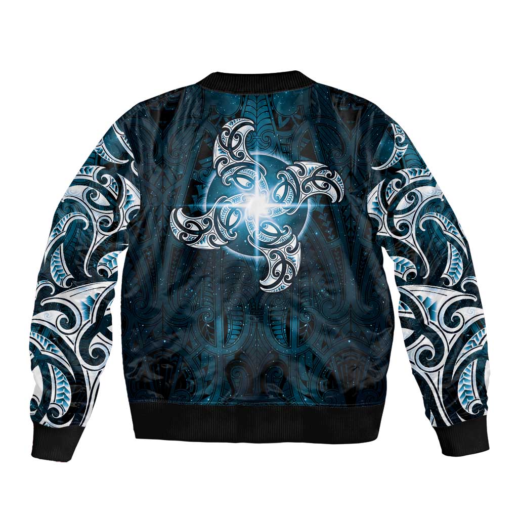 New Zealand Matariki Waita Sleeve Zip Bomber Jacket Maori Moko Dark Blue Galaxy LT05