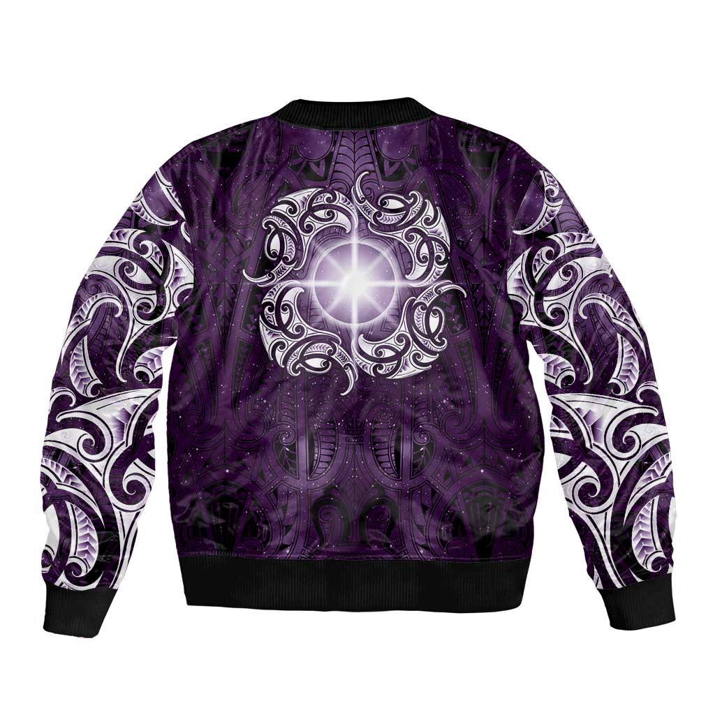 New Zealand Matariki Waipunarangi Bomber Jacket Maori Moko Purple Galaxy LT05