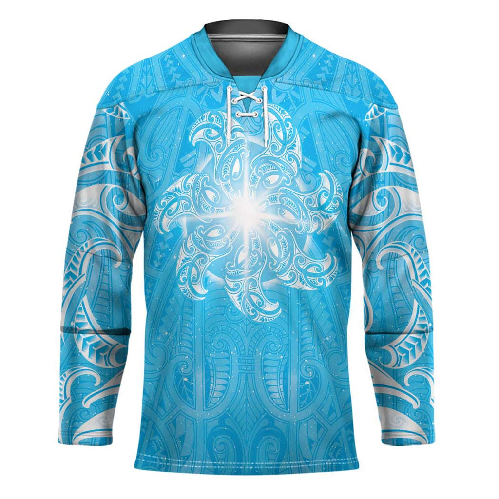New Zealand Matariki Waiti Hockey Jersey Maori Moko Cyan Galaxy LT05