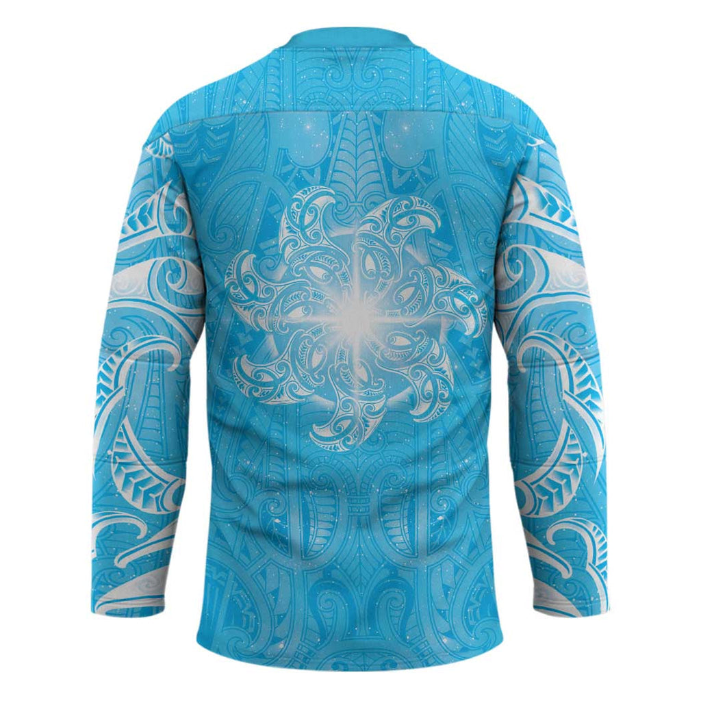 New Zealand Matariki Waiti Hockey Jersey Maori Moko Cyan Galaxy LT05