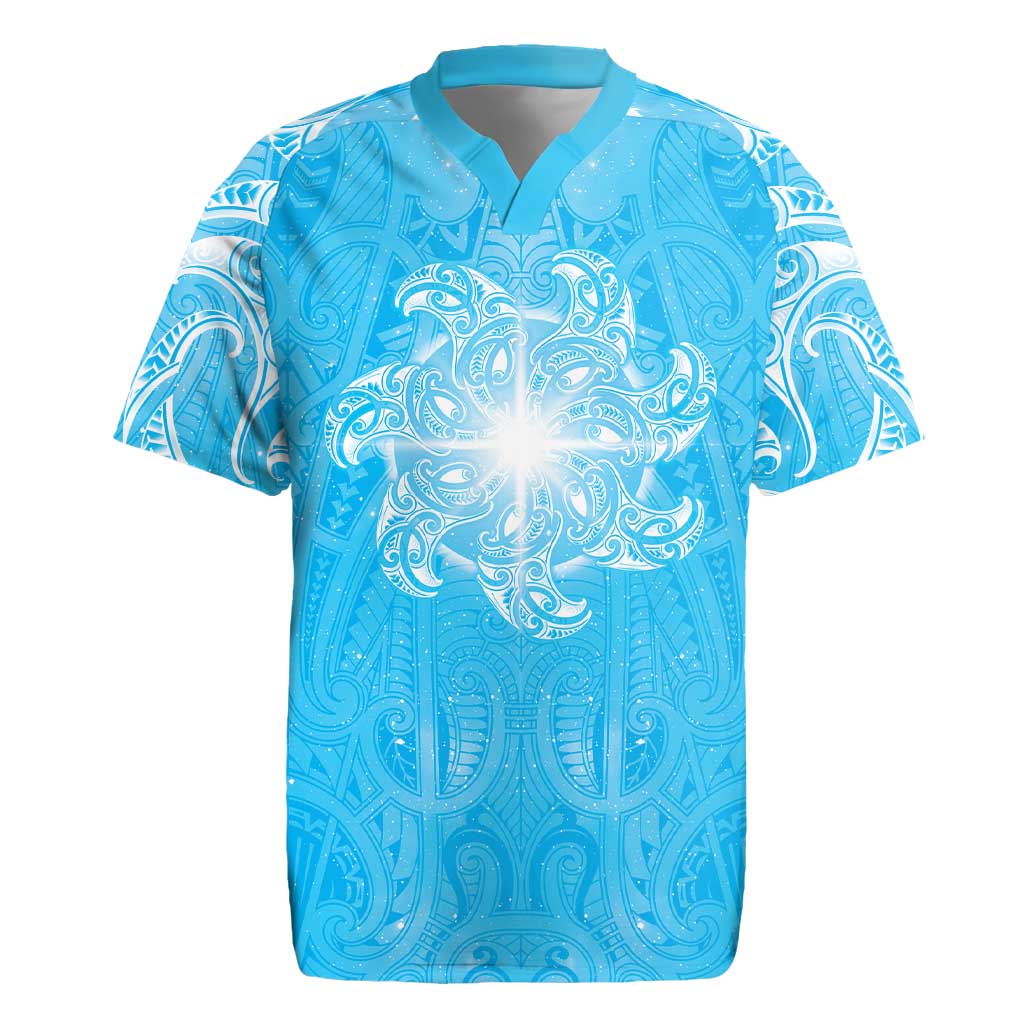 New Zealand Matariki Waiti Rugby Jersey Maori Moko Cyan Galaxy LT05
