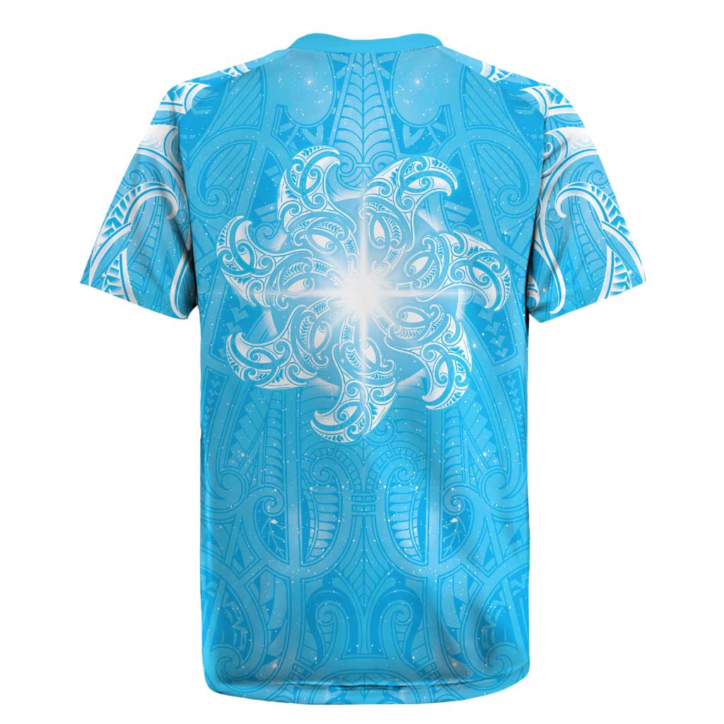 New Zealand Matariki Waiti Rugby Jersey Maori Moko Cyan Galaxy LT05