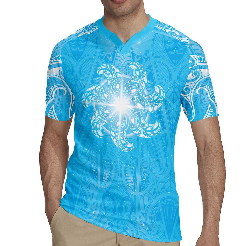 New Zealand Matariki Waiti Rugby Jersey Maori Moko Cyan Galaxy LT05