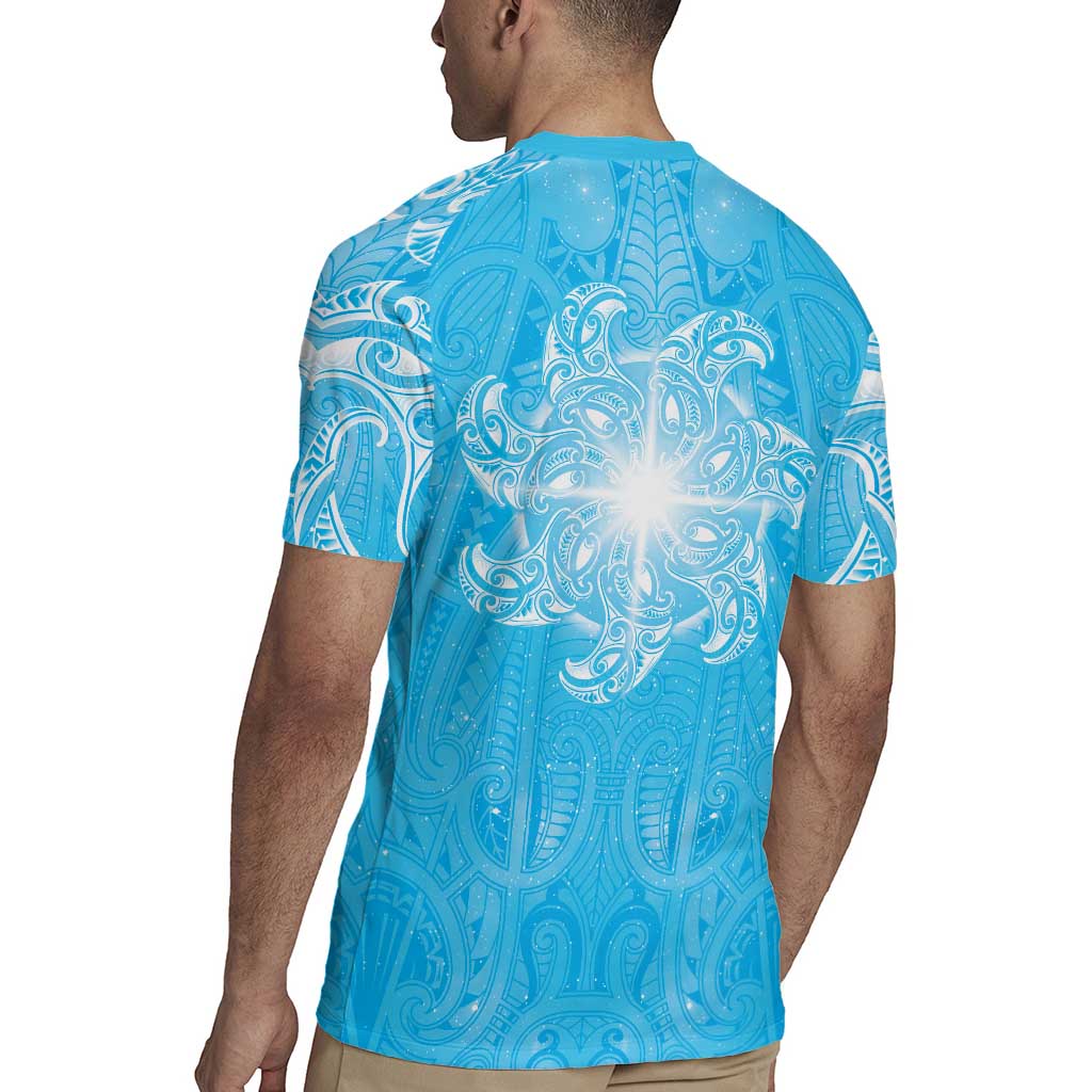 New Zealand Matariki Waiti Rugby Jersey Maori Moko Cyan Galaxy LT05