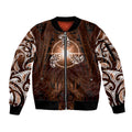 New Zealand Matariki Tupuanuku Sleeve Zip Bomber Jacket Maori Moko Brown Galaxy LT05