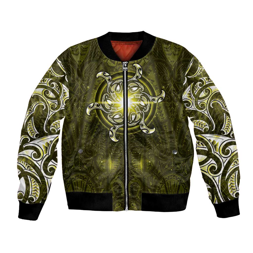 New Zealand Matariki Hiwaiterangi Bomber Jacket Maori Moko Yellow Galaxy LT05