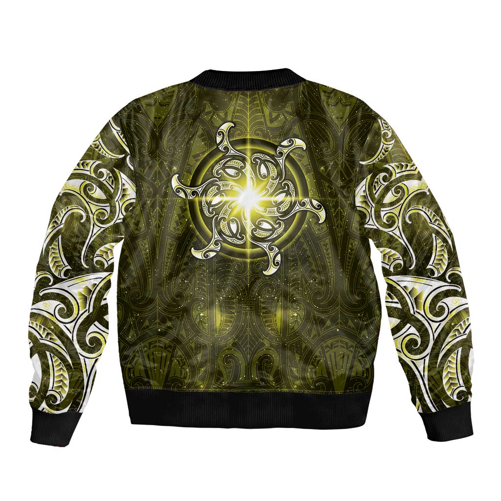 New Zealand Matariki Hiwaiterangi Bomber Jacket Maori Moko Yellow Galaxy LT05
