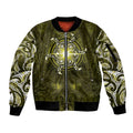 New Zealand Matariki Hiwaiterangi Sleeve Zip Bomber Jacket Maori Moko Yellow Galaxy LT05