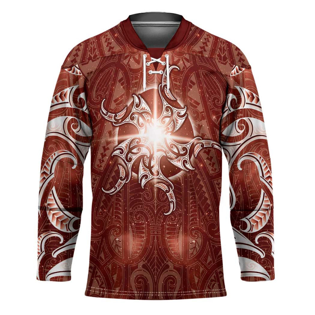 New Zealand Matariki Pohutukawa Hockey Jersey Maori Moko Red Galaxy LT05