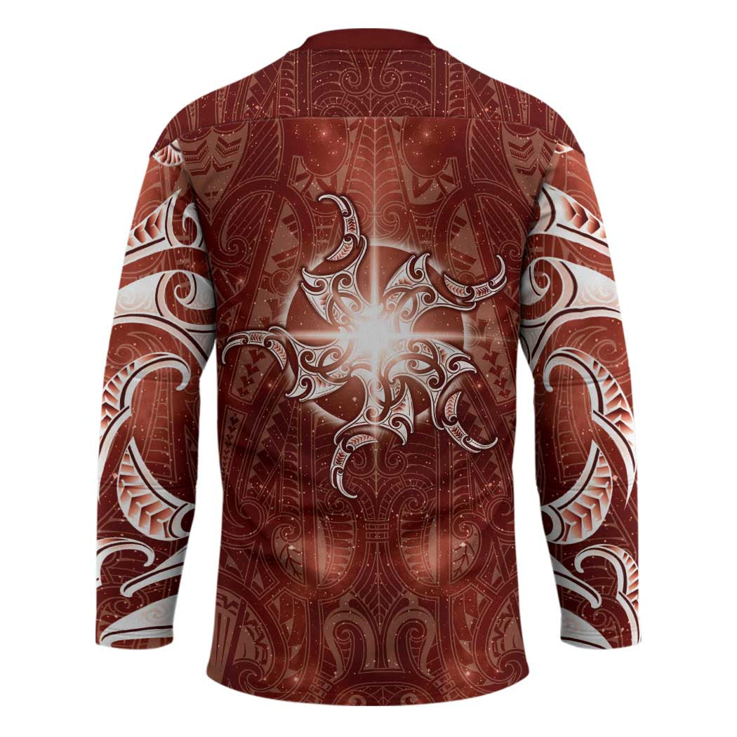 New Zealand Matariki Pohutukawa Hockey Jersey Maori Moko Red Galaxy LT05