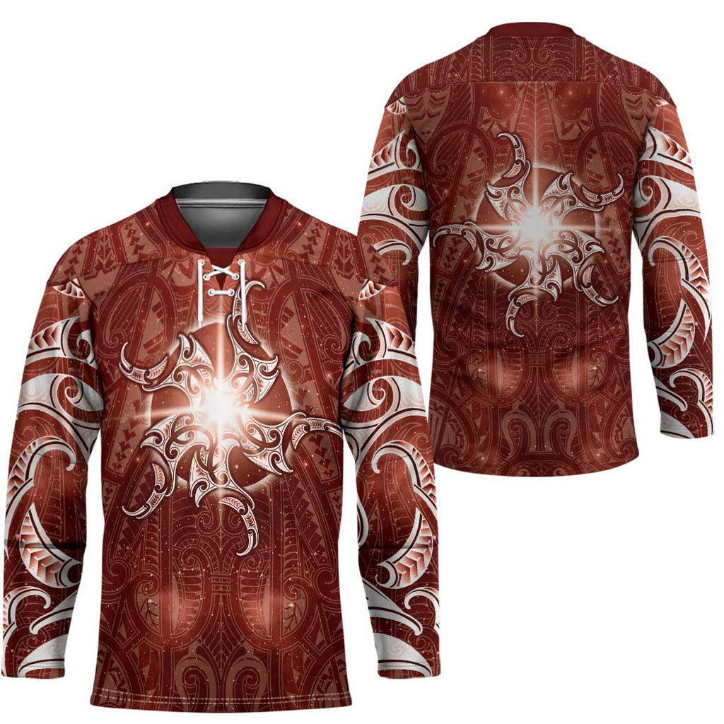 New Zealand Matariki Pohutukawa Hockey Jersey Maori Moko Red Galaxy LT05