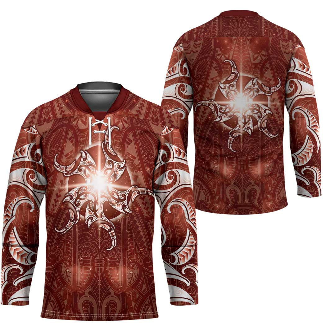 New Zealand Matariki Pohutukawa Hockey Jersey Maori Moko Red Galaxy LT05
