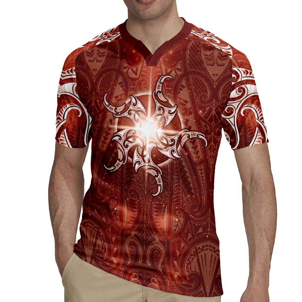 New Zealand Matariki Pohutukawa Rugby Jersey Maori Moko Red Galaxy LT05