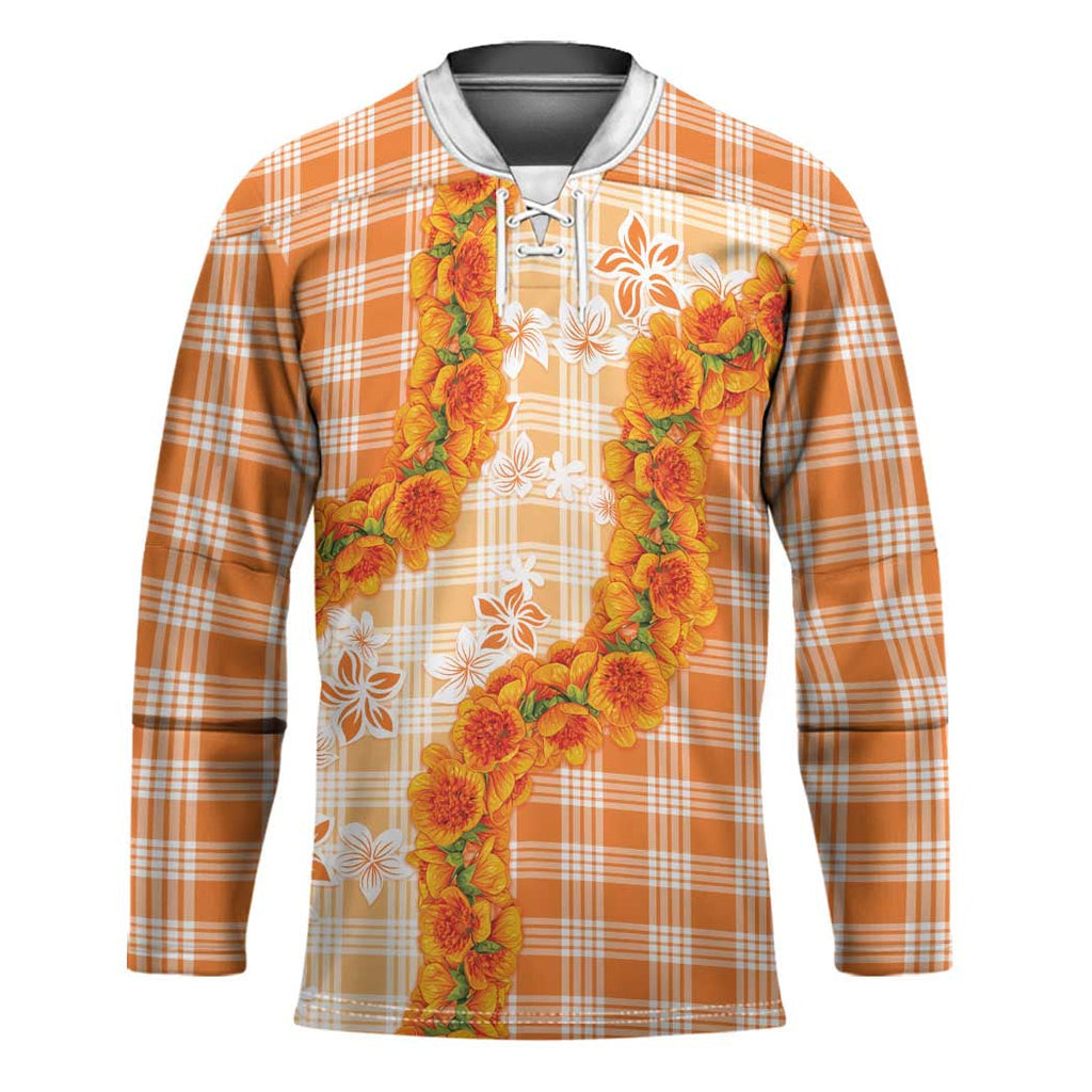 Orange Hawaii Palaka Hockey Jersey Hawaiian Ilima Lei LT05