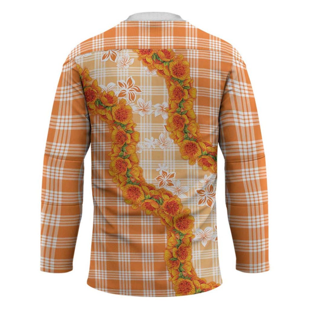Orange Hawaii Palaka Hockey Jersey Hawaiian Ilima Lei LT05
