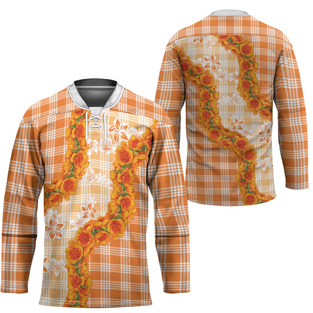 Orange Hawaii Palaka Hockey Jersey Hawaiian Ilima Lei LT05
