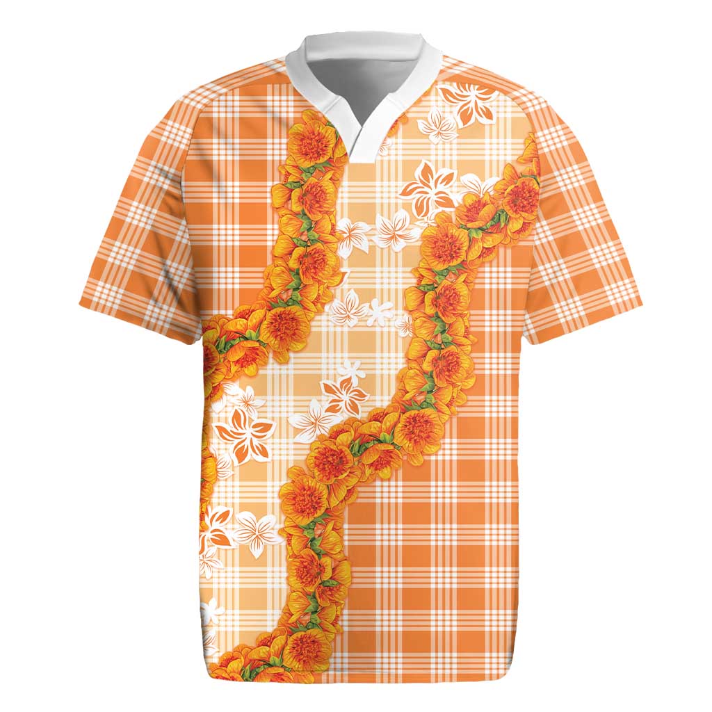 Orange Hawaii Palaka Rugby Jersey Hawaiian Ilima Lei LT05