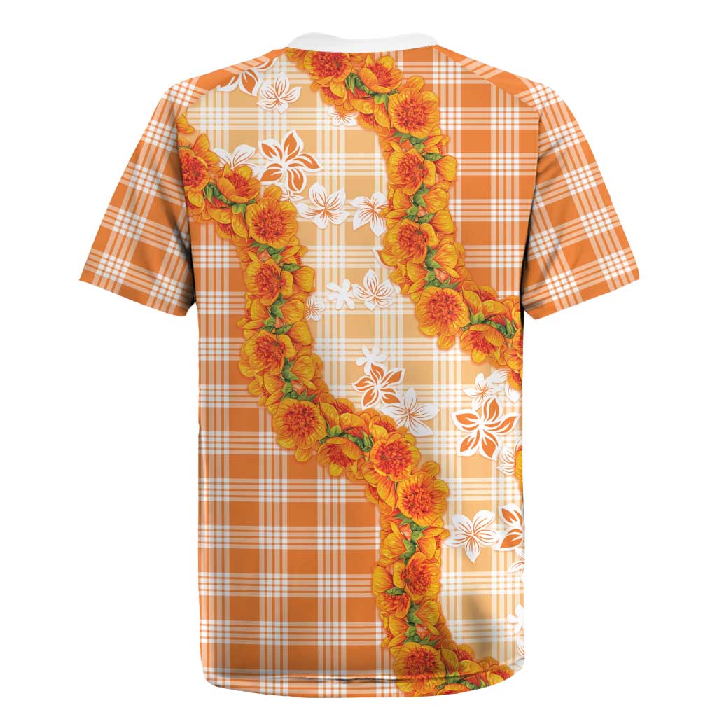 Orange Hawaii Palaka Rugby Jersey Hawaiian Ilima Lei LT05