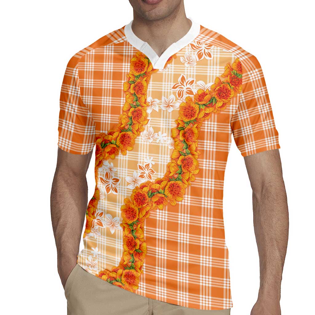 Orange Hawaii Palaka Rugby Jersey Hawaiian Ilima Lei LT05