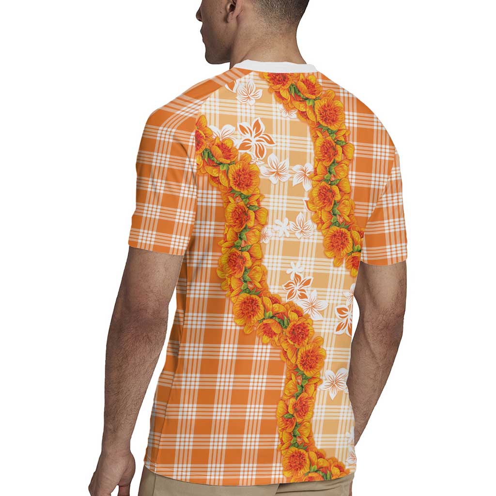 Orange Hawaii Palaka Rugby Jersey Hawaiian Ilima Lei LT05