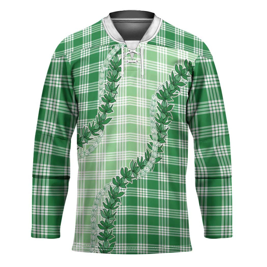 Green Hawaii Palaka Hockey Jersey Hawaiian Pikake Lei LT05
