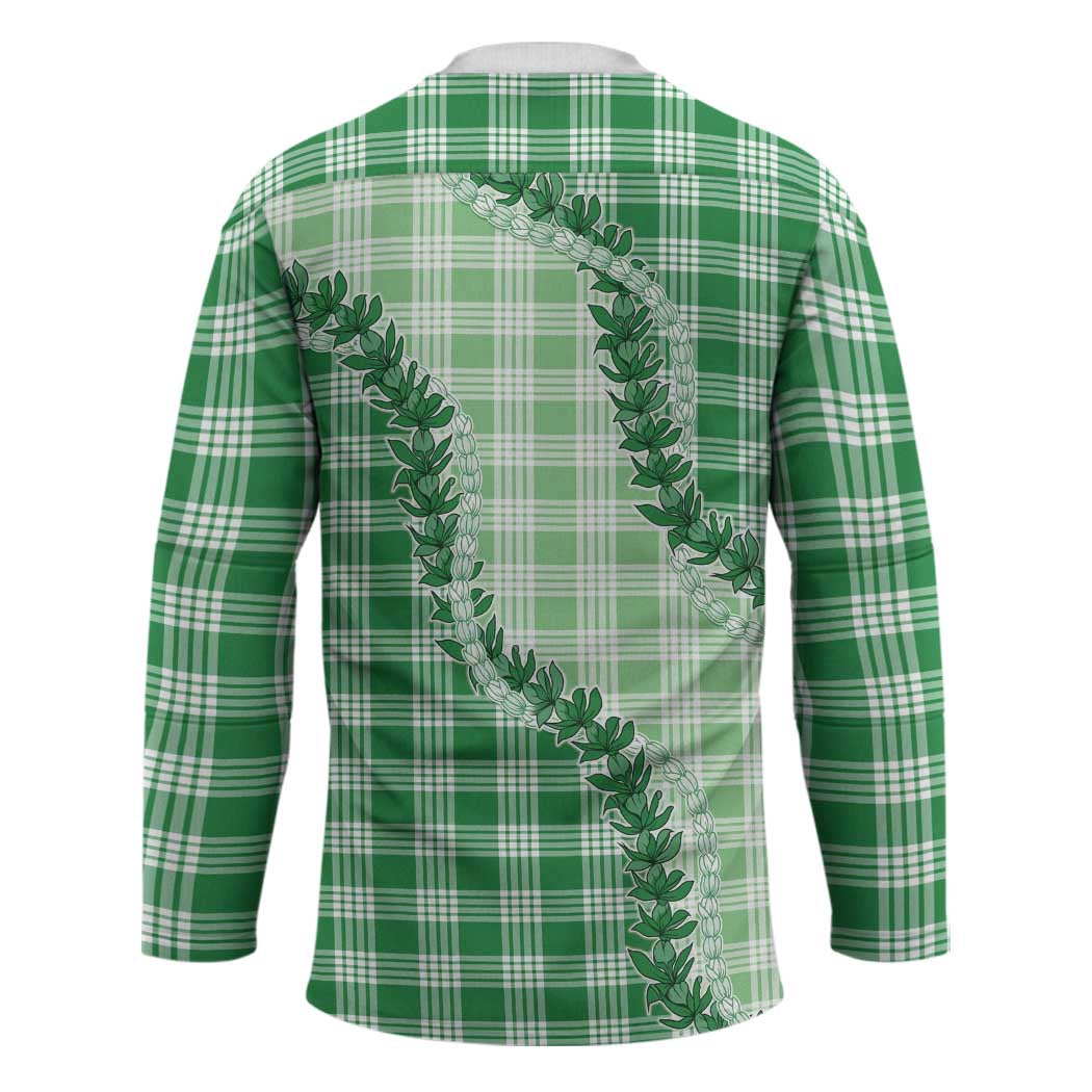 Green Hawaii Palaka Hockey Jersey Hawaiian Pikake Lei LT05