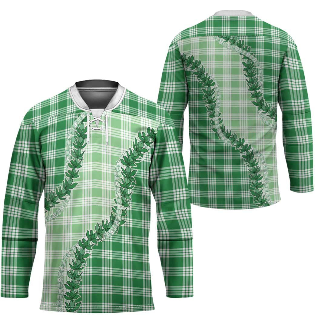 Green Hawaii Palaka Hockey Jersey Hawaiian Pikake Lei LT05