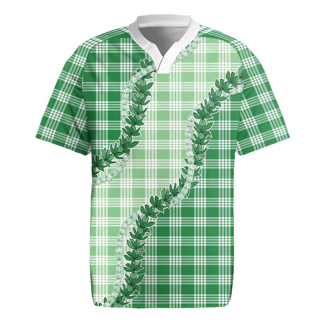 Green Hawaii Palaka Rugby Jersey Hawaiian Pikake Lei LT05