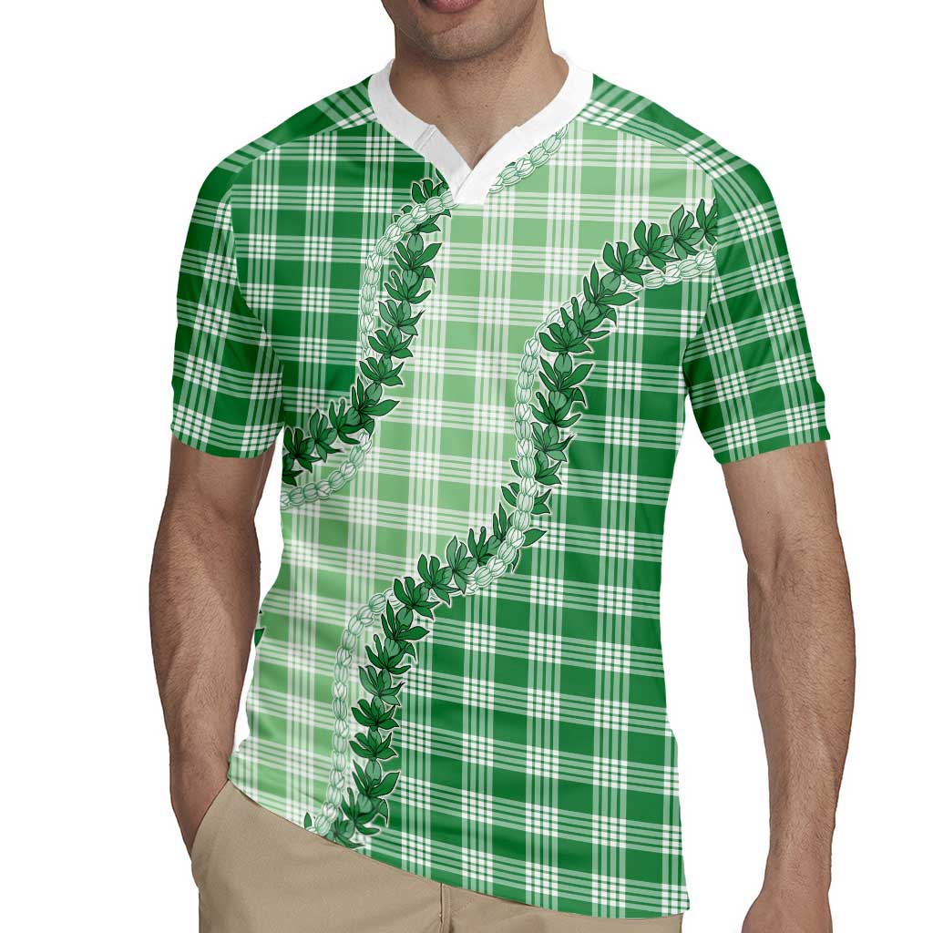 Green Hawaii Palaka Rugby Jersey Hawaiian Pikake Lei LT05