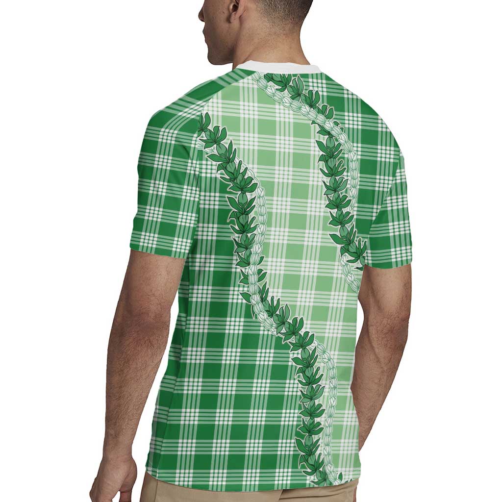 Green Hawaii Palaka Rugby Jersey Hawaiian Pikake Lei LT05