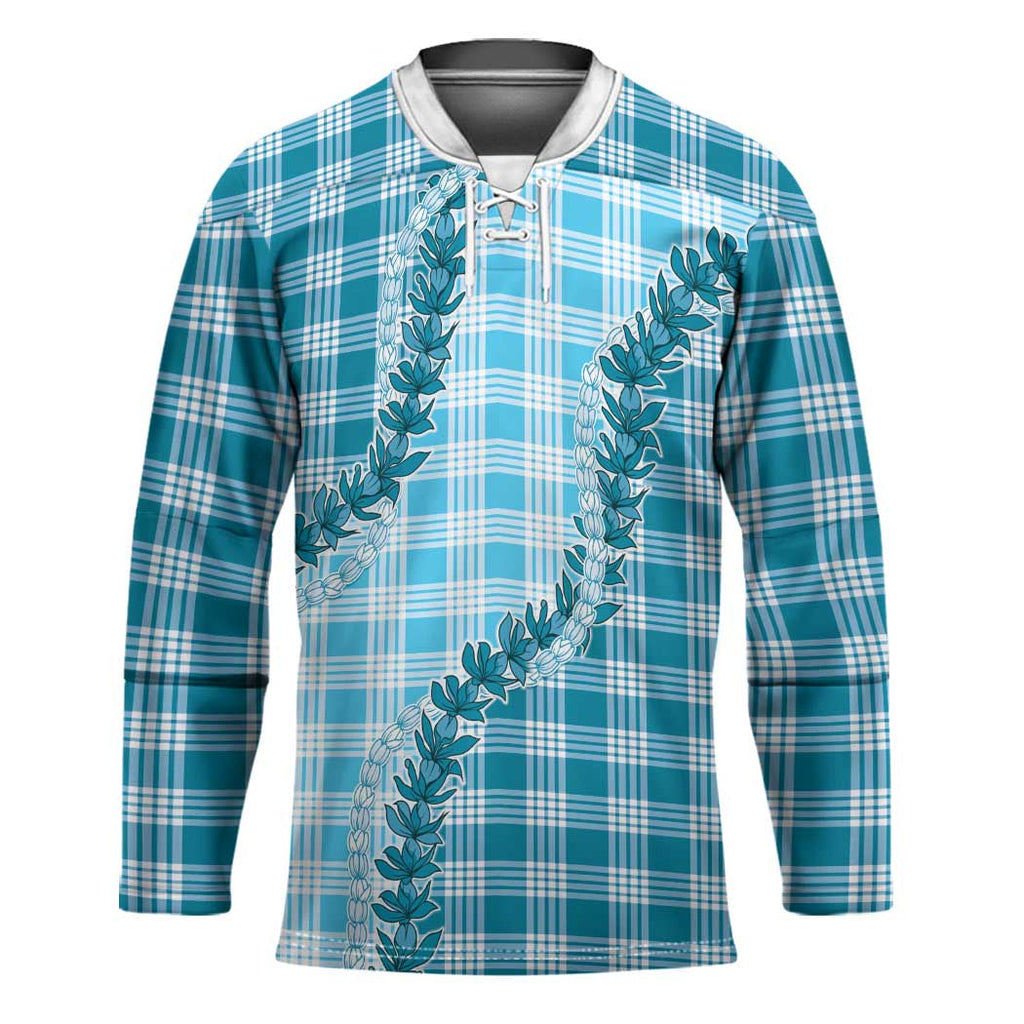 Blue Hawaii Palaka Hockey Jersey Hawaiian Pikake Lei LT05