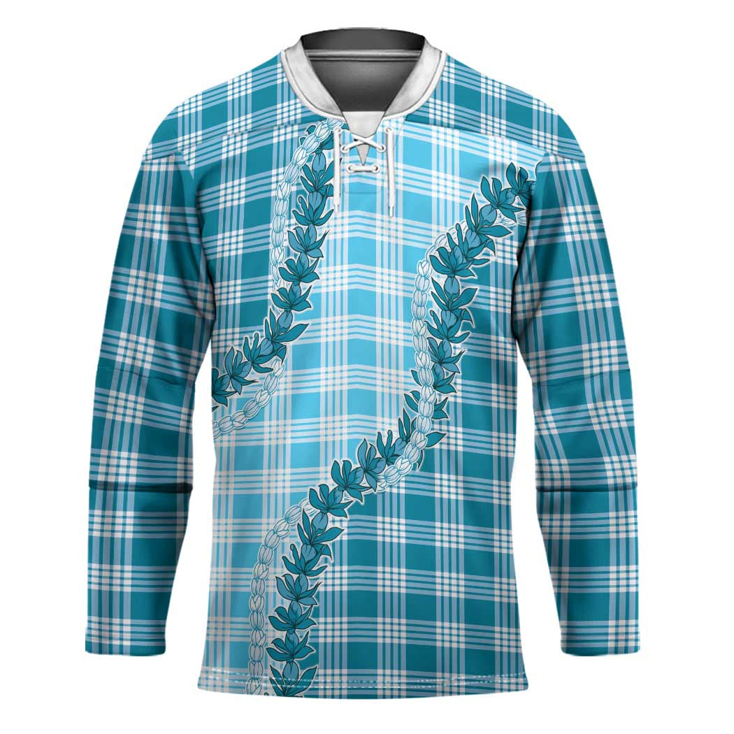 Blue Hawaii Palaka Hockey Jersey Hawaiian Pikake Lei LT05