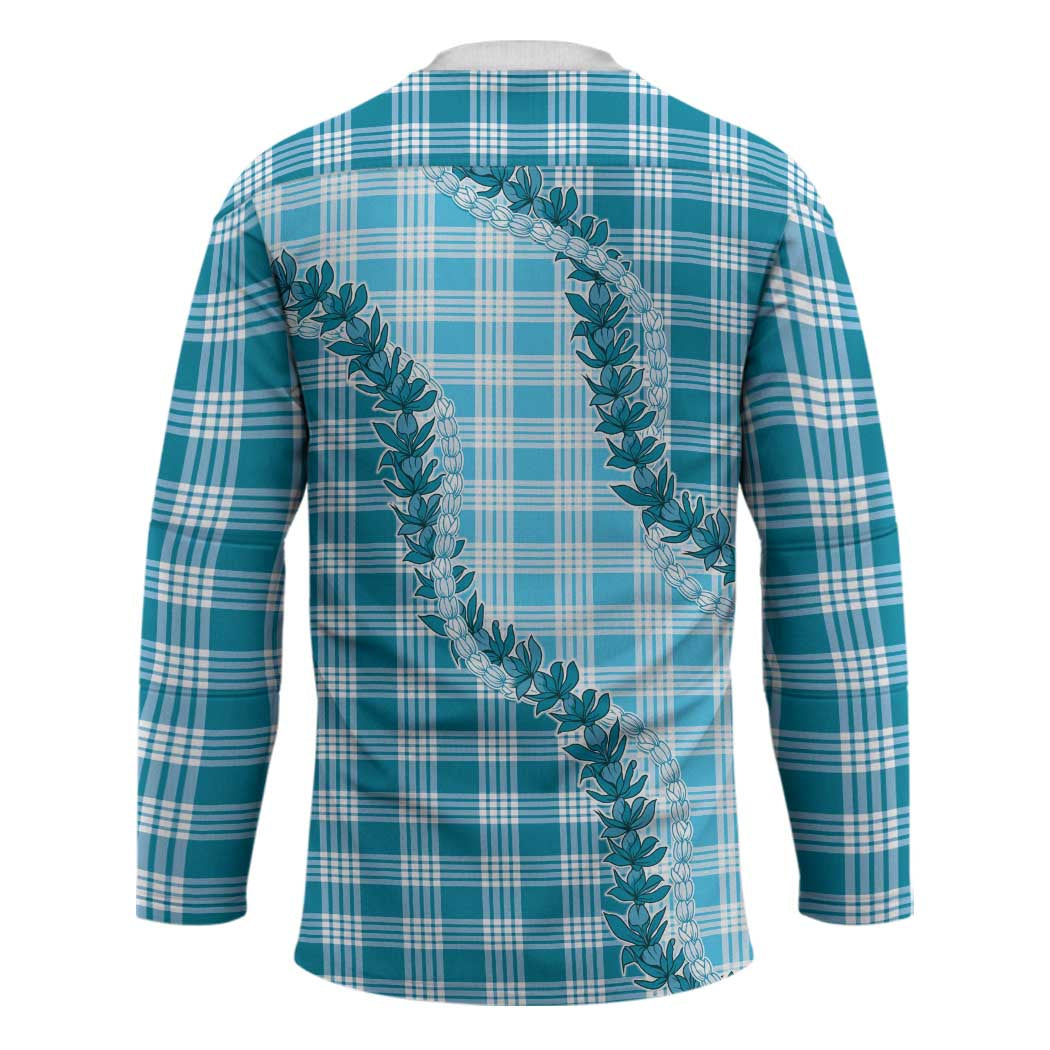 Blue Hawaii Palaka Hockey Jersey Hawaiian Pikake Lei LT05