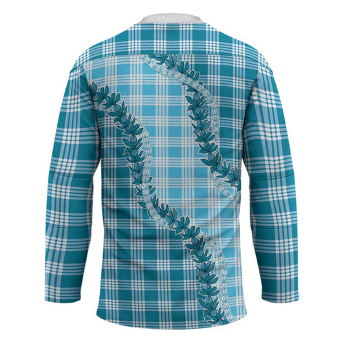 Blue Hawaii Palaka Hockey Jersey Hawaiian Pikake Lei LT05