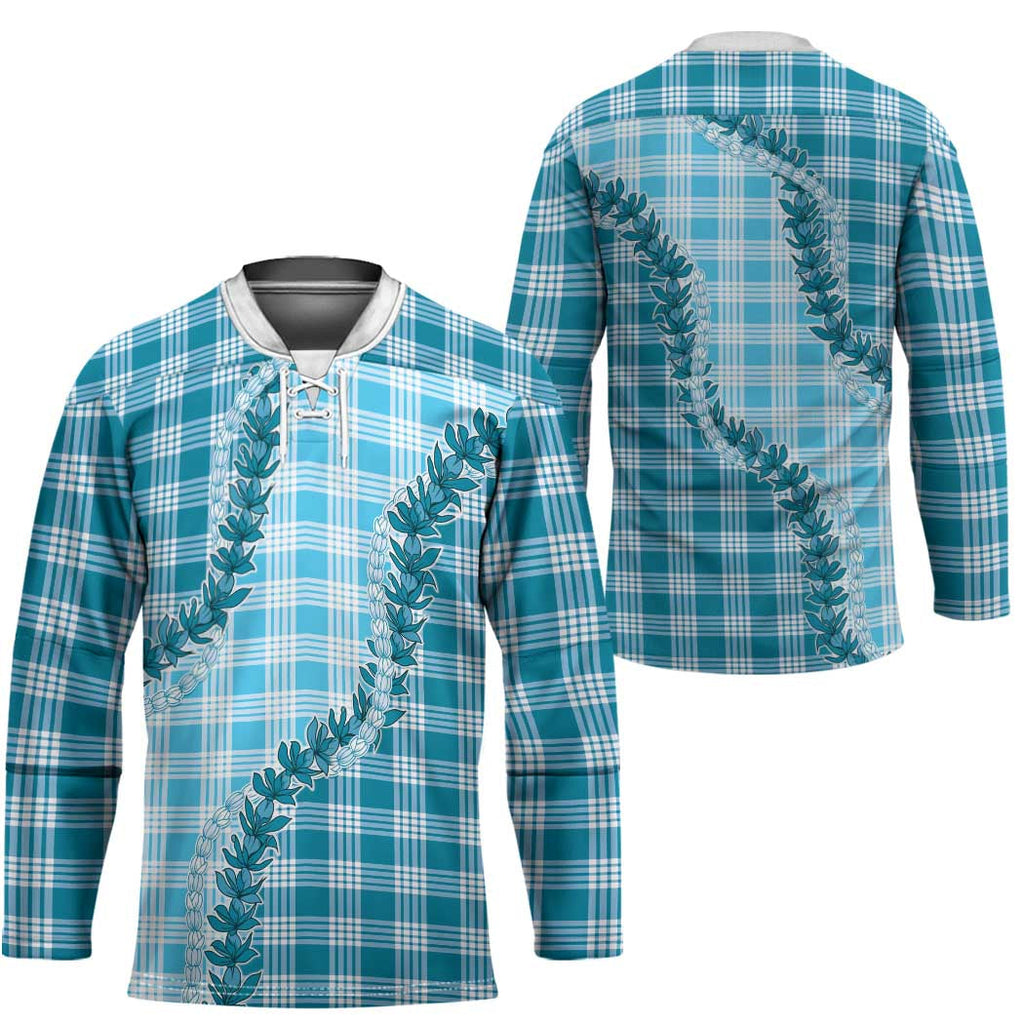 Blue Hawaii Palaka Hockey Jersey Hawaiian Pikake Lei LT05