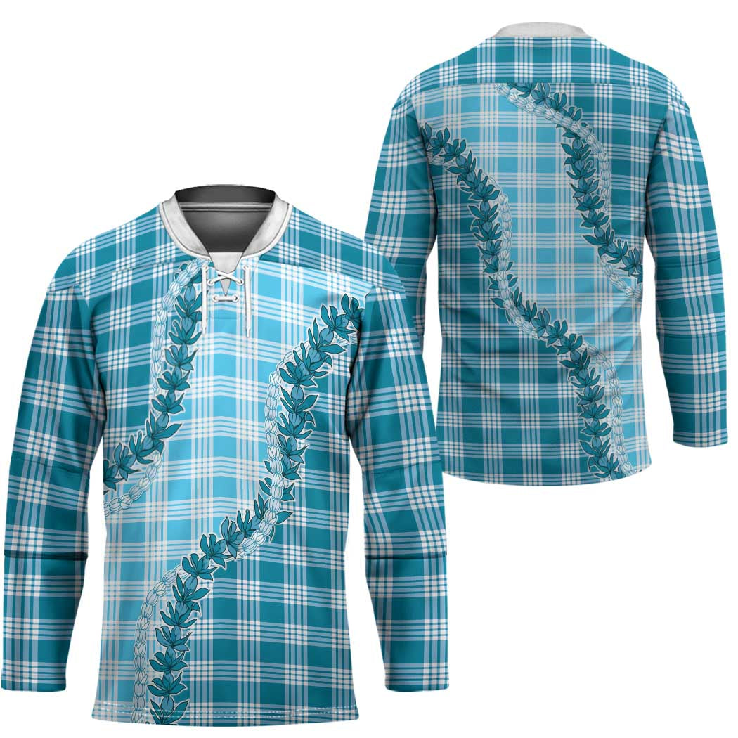 Blue Hawaii Palaka Hockey Jersey Hawaiian Pikake Lei LT05