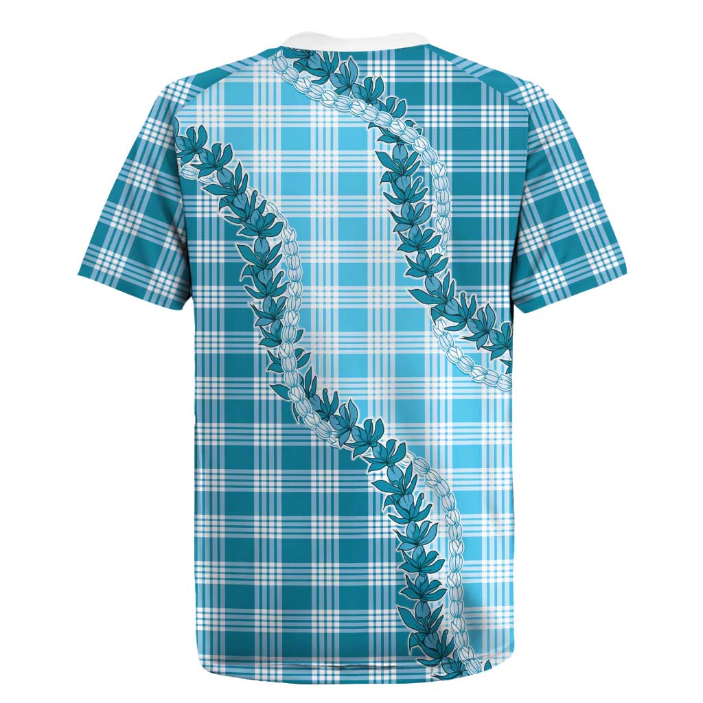 Blue Hawaii Palaka Rugby Jersey Hawaiian Pikake Lei LT05