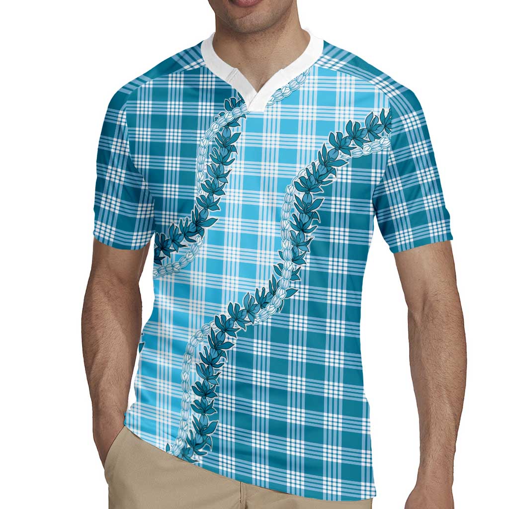 Blue Hawaii Palaka Rugby Jersey Hawaiian Pikake Lei LT05