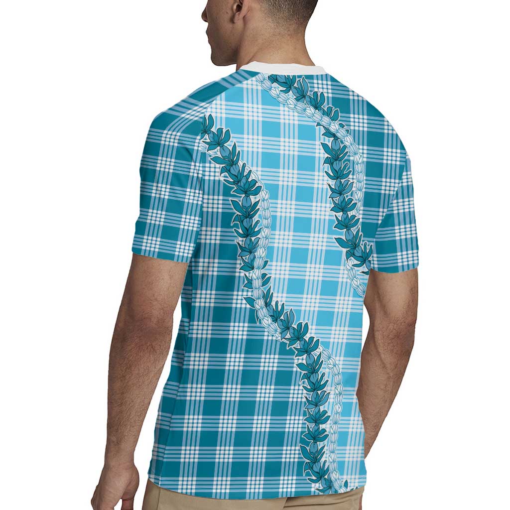 Blue Hawaii Palaka Rugby Jersey Hawaiian Pikake Lei LT05