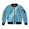 Blue Hawaii Palaka Sleeve Zip Bomber Jacket Hawaiian Pikake Lei LT05