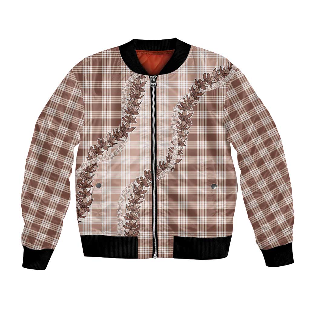 Beige Hawaii Palaka Bomber Jacket Hawaiian Pikake Lei LT05