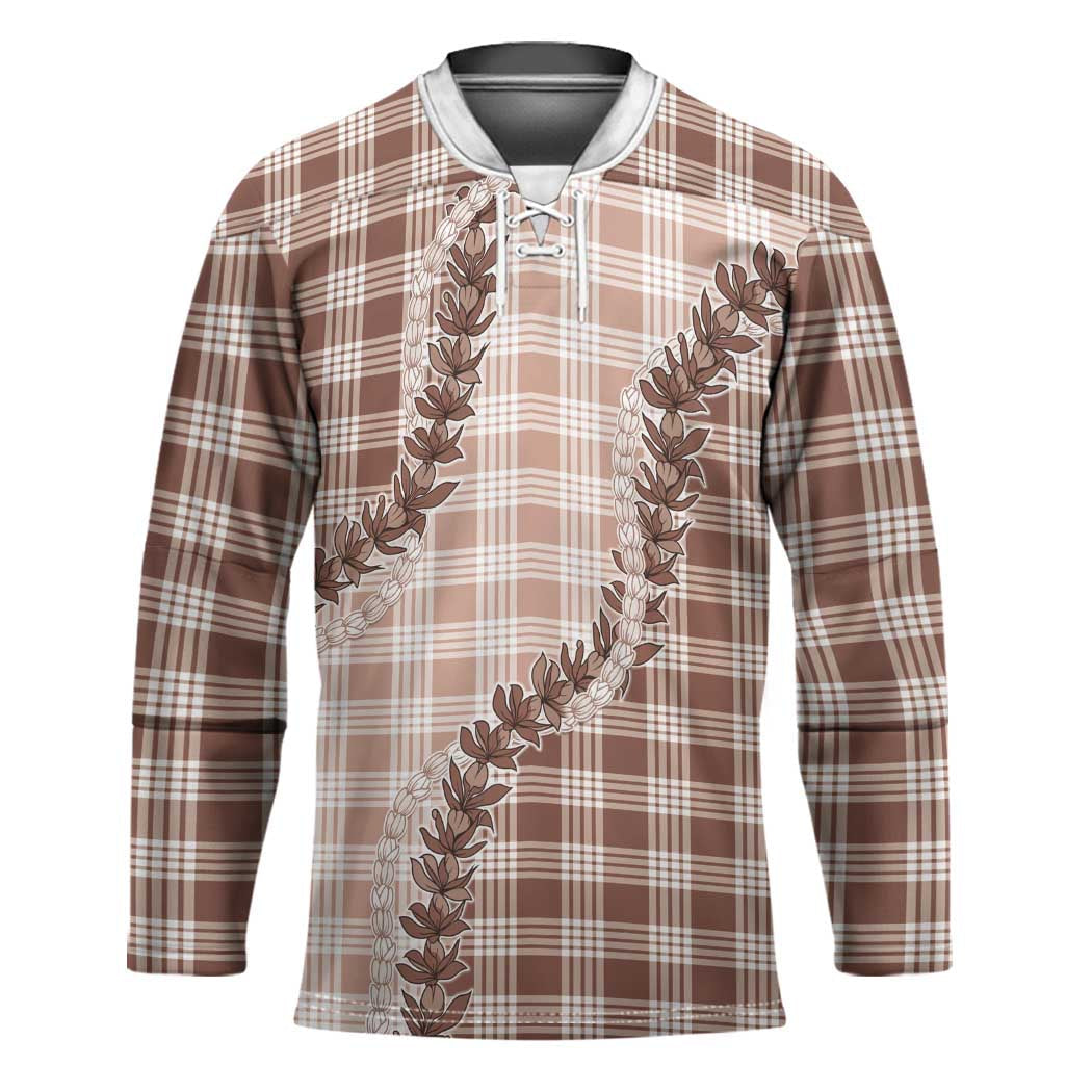 Beige Hawaii Palaka Hockey Jersey Hawaiian Pikake Lei LT05