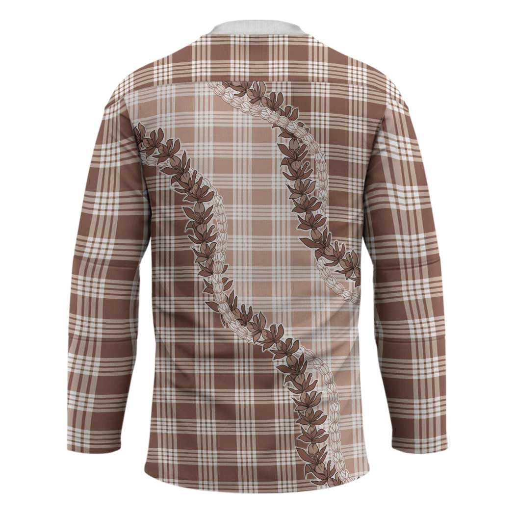 Beige Hawaii Palaka Hockey Jersey Hawaiian Pikake Lei LT05