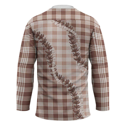 Beige Hawaii Palaka Hockey Jersey Hawaiian Pikake Lei LT05