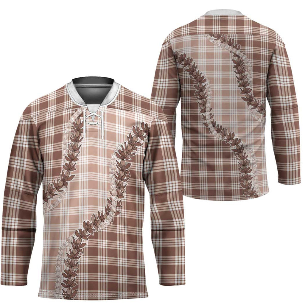 Beige Hawaii Palaka Hockey Jersey Hawaiian Pikake Lei LT05